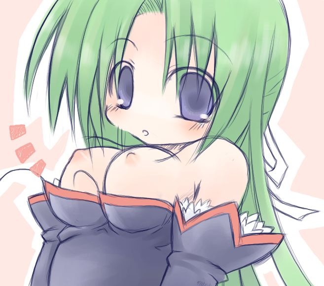 07th_expansion angel_mort_uniform anime_style artist_request breasts clothing female female_only green_hair higurashi_no_naku_koro_ni huge_eyes nipples pale_skin rule34 solo sonozaki_shion tagme