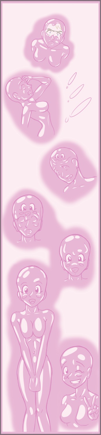 absurd_res crimson_wolf e621 female forced gender_transformation gesture goo_creature goo_transformation hand_gesture hi_res human long_image male mammal not_furry nude pink_theme restricted_palette shower solo symbiote tall_image transformation transformation_sequence v_sign