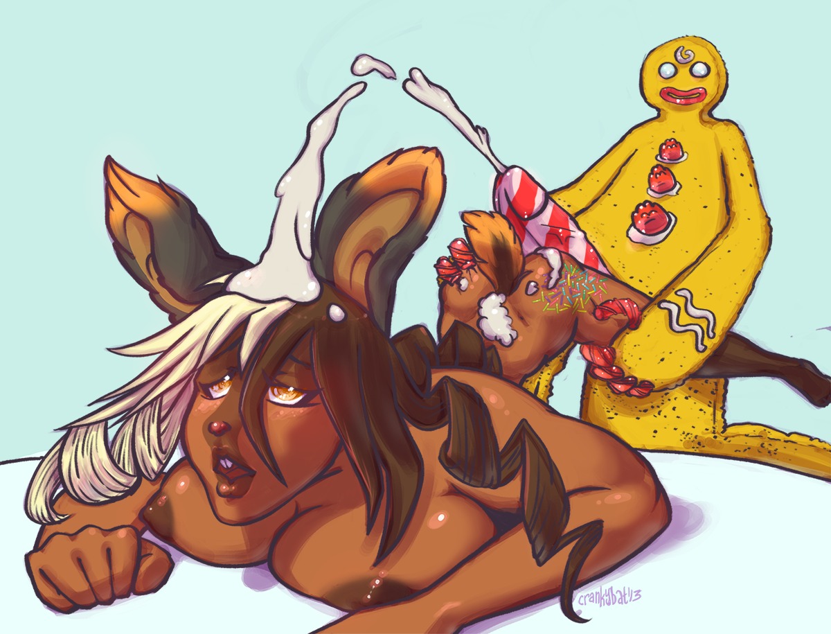 2013 ahegao all_fours anthro areola big_breasts big_penis bodily_fluids bonbon_(hollandworks) breasts brown_body brown_fur brown_hair brown_nipples butt candy candy_cane cookie crankybat cum cum_in_hair cum_on_back cum_on_butt dessert doggystyle duo e621 erection female food from_behind_position fur genital_fluids genitals gingerbread_man hair hollandworks humor icing joke lagomorph leporid long_hair looking_pleasured male male/female mammal monster multicolored_hair nipples nude open_mouth orange_body orange_eyes orange_fur orgasm penis rabbit red_nose sex smile sprinkles tattoo white_hair