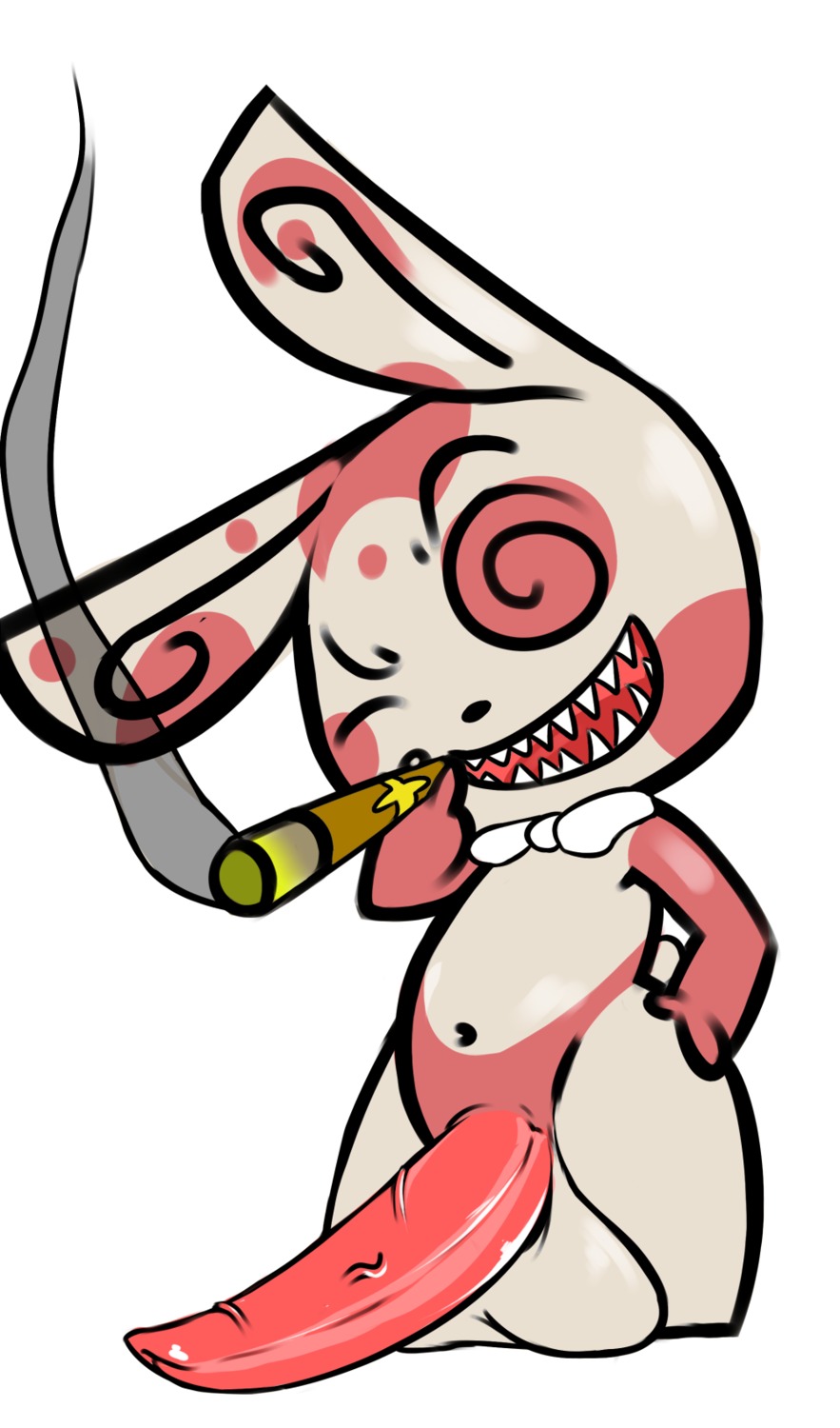 2013 anthro balls barefoot bear big_balls big_penis biped bow_(feature) bow_tie cigar e621 erection feet generation_3_pokemon genitals hi_res huge_balls huge_penis hyper hyper_balls hyper_genitalia hyper_penis kingofacesx long_ears looking_at_viewer male mammal nintendo nude penis pokemon pokemon_(species) presenting presenting_penis simple_background smoke smoking solo spinda standing tapering_penis teeth