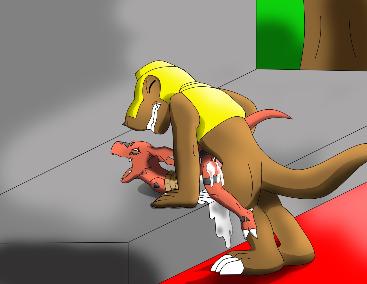 absurd_res ambiguous_gender anal anal_penetration anthro armor arms_tied bandai_namco bdsm bodily_fluids bondage bound cum cum_in_ass cum_inside digimon digimon_(species) digital_media_(artwork) dragon duo e621 forced genital_fluids genitals guilmon hector21314 hi_res male male/ambiguous mythological_creature mythological_scalie mythology open_mouth outside penetration penis reptile scalie sex tail