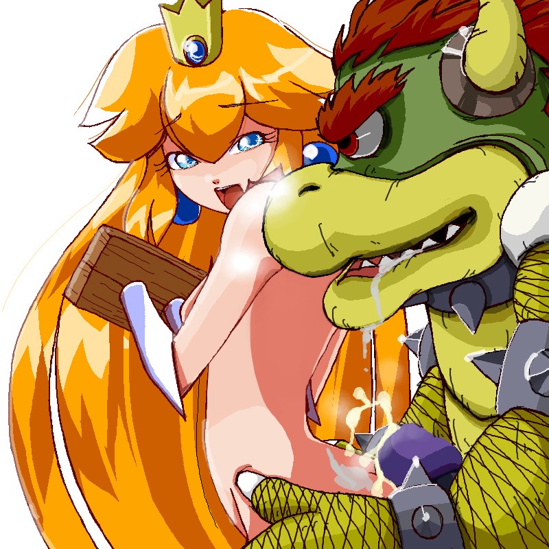 blonde_hair blue_eyes blush bowser breasts crown cum doggy_style female long_hair looking_back male mario_(series) mo_(at900c) nintendo penis photoshop princess_peach rape rule34 stocks uncensored