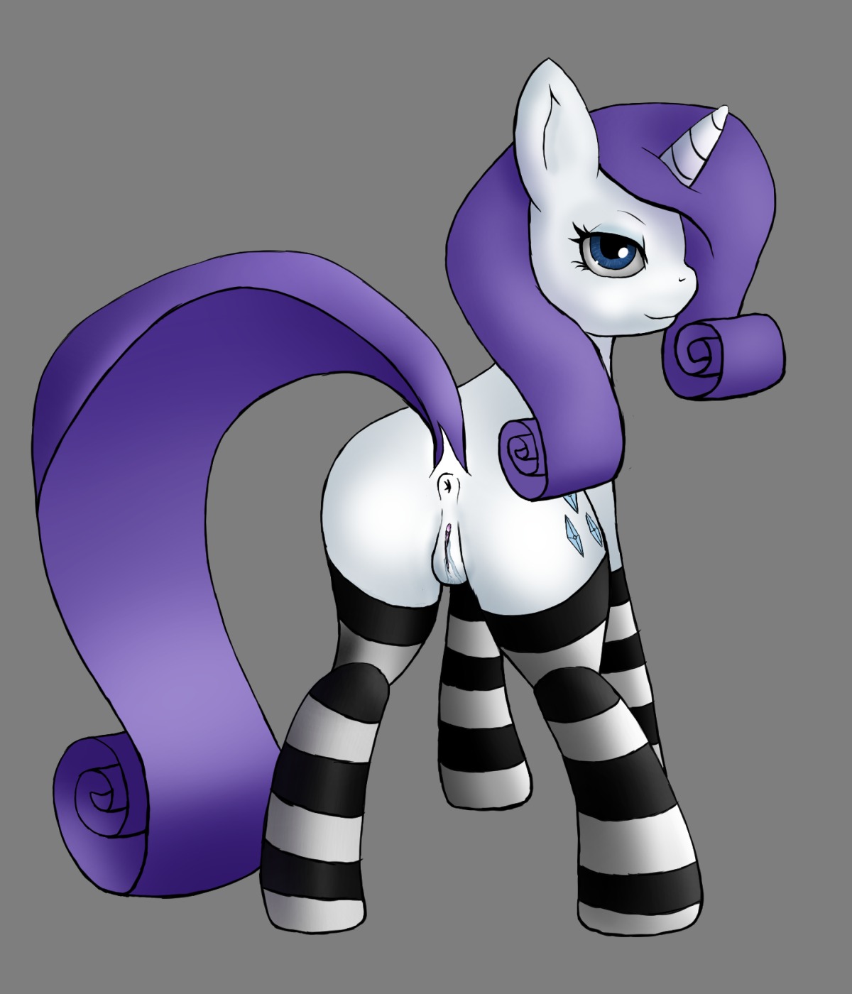 2014 alpha_channel anus butt clothing e621 equid equine female feral friendship_is_magic fur genitals hair half-closed_eyes hasbro hi_res hooves horn illusiveelusive legwear long_hair looking_at_viewer looking_back mammal my_little_pony mythological_creature mythological_equine mythology narrowed_eyes nude pattern_clothing pattern_legwear presenting presenting_hindquarters presenting_vulva quadruped rarity_(mlp) simple_background solo standing striped_clothing striped_legwear stripes transparent_background unicorn vulva