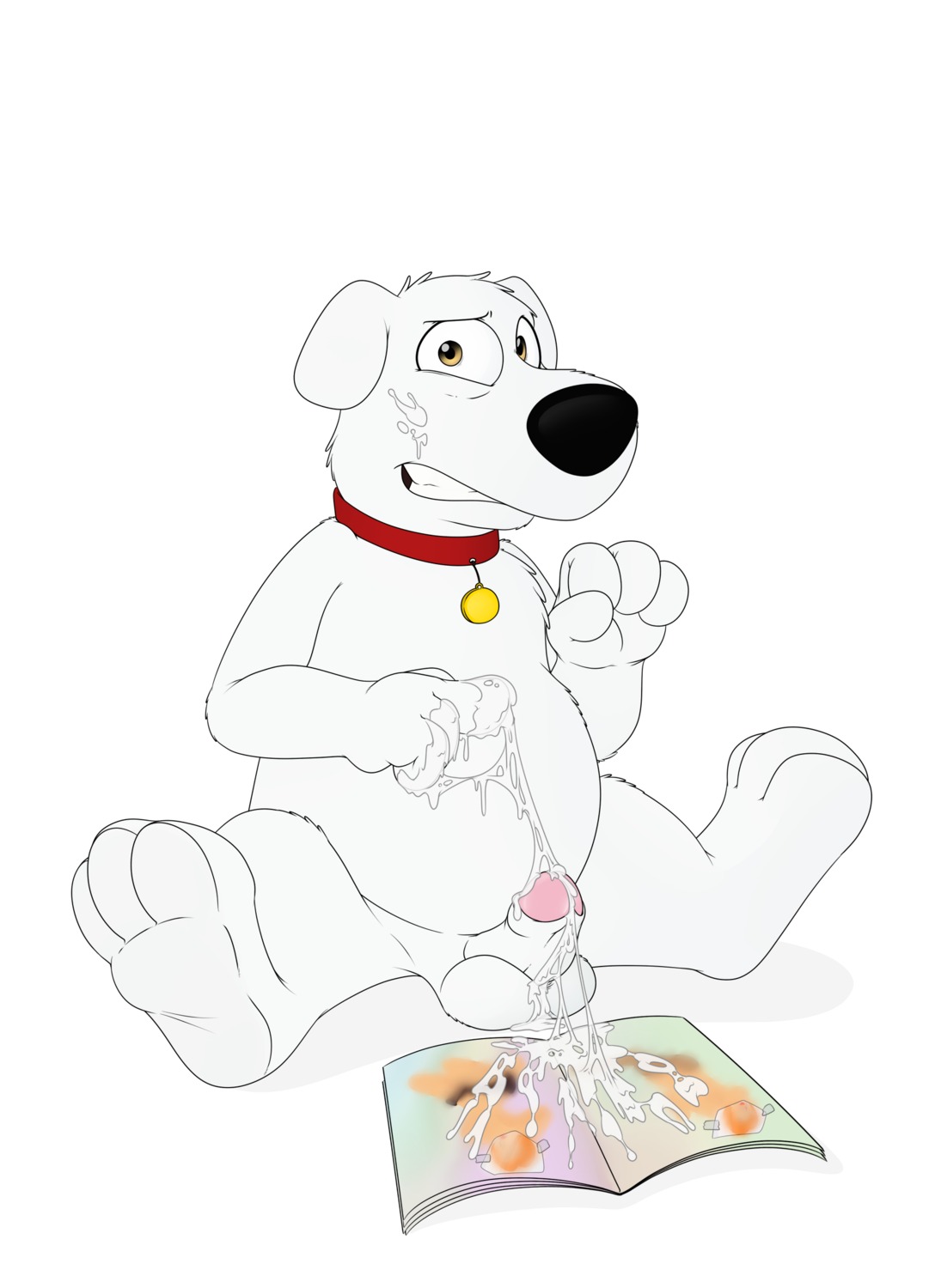 absurd_res after_masturbation anthro balls biped black_nose bodily_fluids brian_griffin canid canine canis caught_in_the_act collar cum cum_on_balls cum_on_hand cum_on_magazine cum_on_own_balls cum_on_penis cum_on_self cum_string domestic_dog e621 erection family_guy foreskin genital_fluids genitals hi_res humanoid_genitalia humanoid_penis magazine male mammal masturbation neenya penis porn_magazine pornography retracted_foreskin simple_background sitting solo white_background