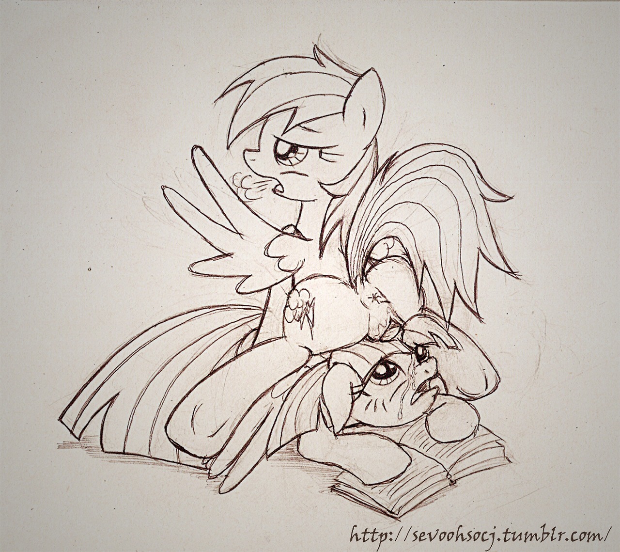 2013 anus bodily_fluids book conditional_dnp cutie_mark duo e621 equid equine feathered_wings feathers female female/female feral friendship_is_magic genital_fluids genitals hair hasbro horn horn_fetish horn_play horn_sex jcosneverexisted lying mammal monochrome my_little_pony mythological_creature mythological_equine mythology on_front pegasus rainbow_dash_(mlp) sex sitting source_request text twilight_sparkle_(mlp) unicorn url vaginal_fluids vulva wings