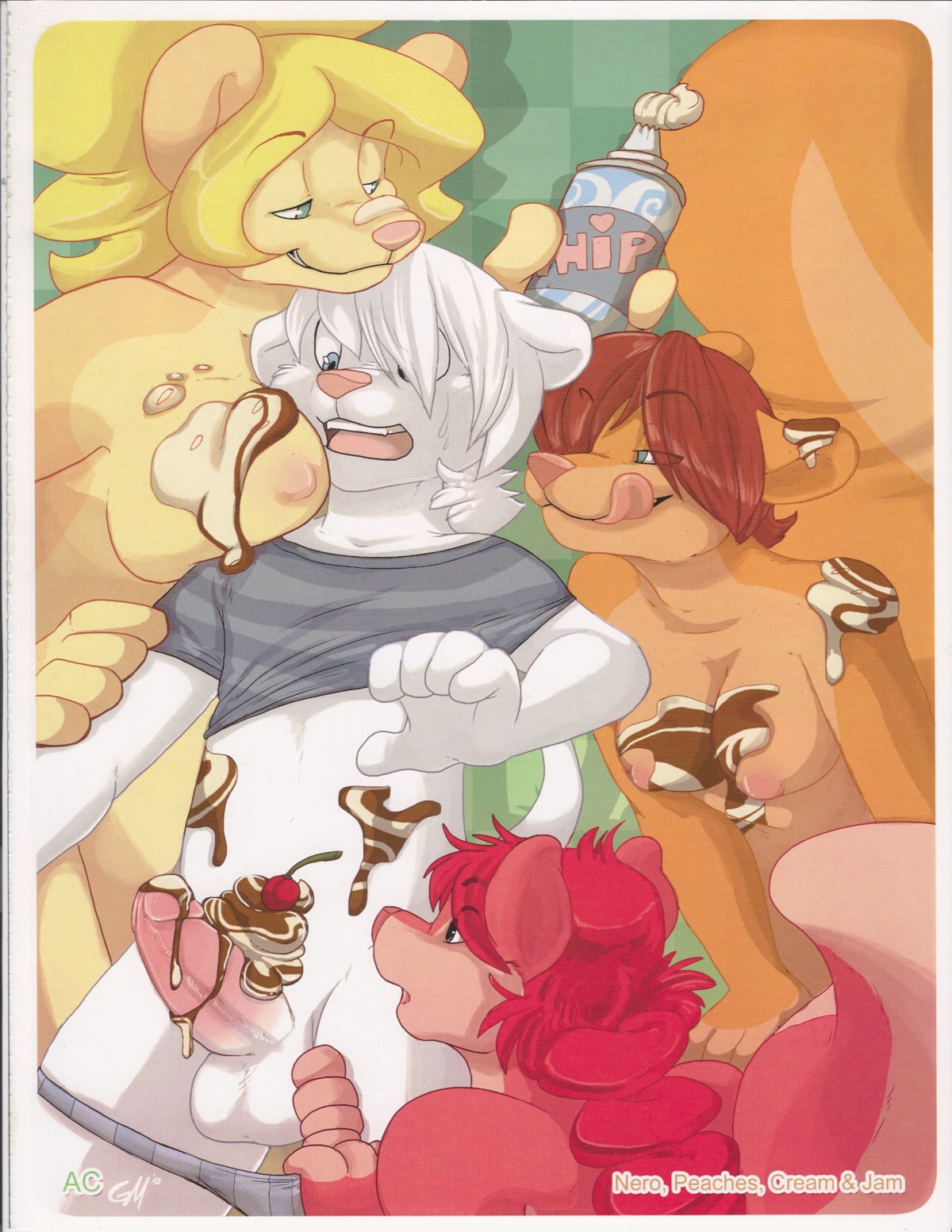 absurd_res anthro aycee big_breasts blonde_hair breasts brown_hair candy cherry chocolate clothed clothing cream_(miu) dessert e621 erection felid female food food_fetish food_play foursome fruit fur genitals group group_sex hair hi_res humanoid_genitalia humanoid_penis ice_cream interspecies jam_(miu) lion male male/female mammal messy nero_(miu) nude orange_body orange_fur pantherine partially_clothed peaches_(miu) penis pink_body pink_fur plant red_hair rodent sciurid sex tree_squirrel underwear underwear_down