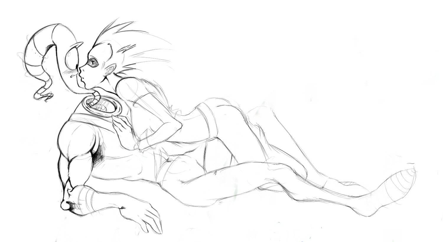 1boy 1girls crossover earthworm_jim earthworm_jim_(franchise) female freakazette freakazoid! male monochrome rule34 tagme video_games worm