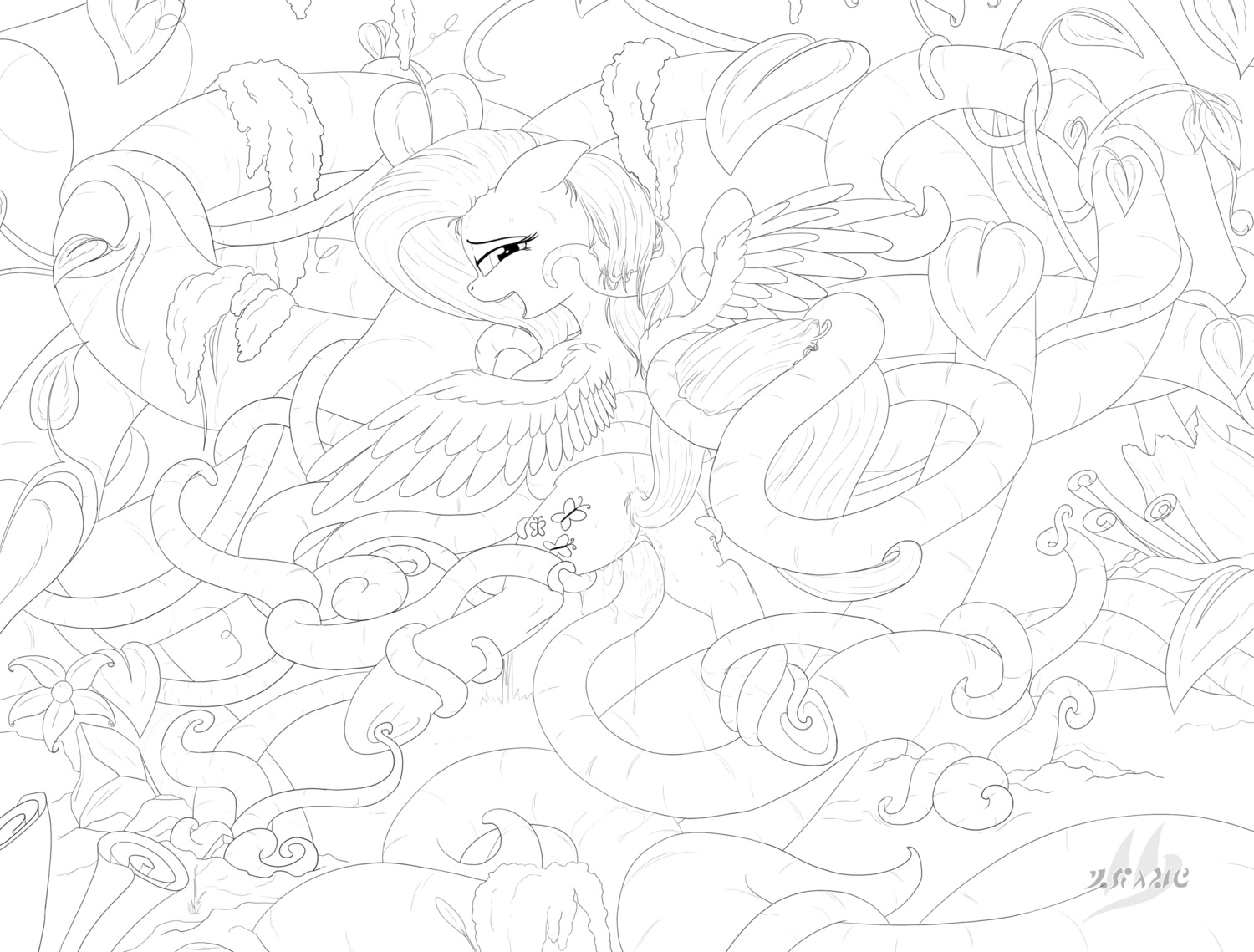 absurd_res bodily_fluids cutie_mark digital_drawing_(artwork) digital_media_(artwork) drake_drachenlicht e621 equid equine feathered_wings feathers female feral flower fluttershy_(mlp) friendship_is_magic fungus genital_fluids genitals hasbro hi_res leaf line_art mammal monochrome mushroom my_little_pony mythological_creature mythological_equine mythology pegasus penetration plant solo tentacles vaginal vaginal_fluids vaginal_penetration vulva wings