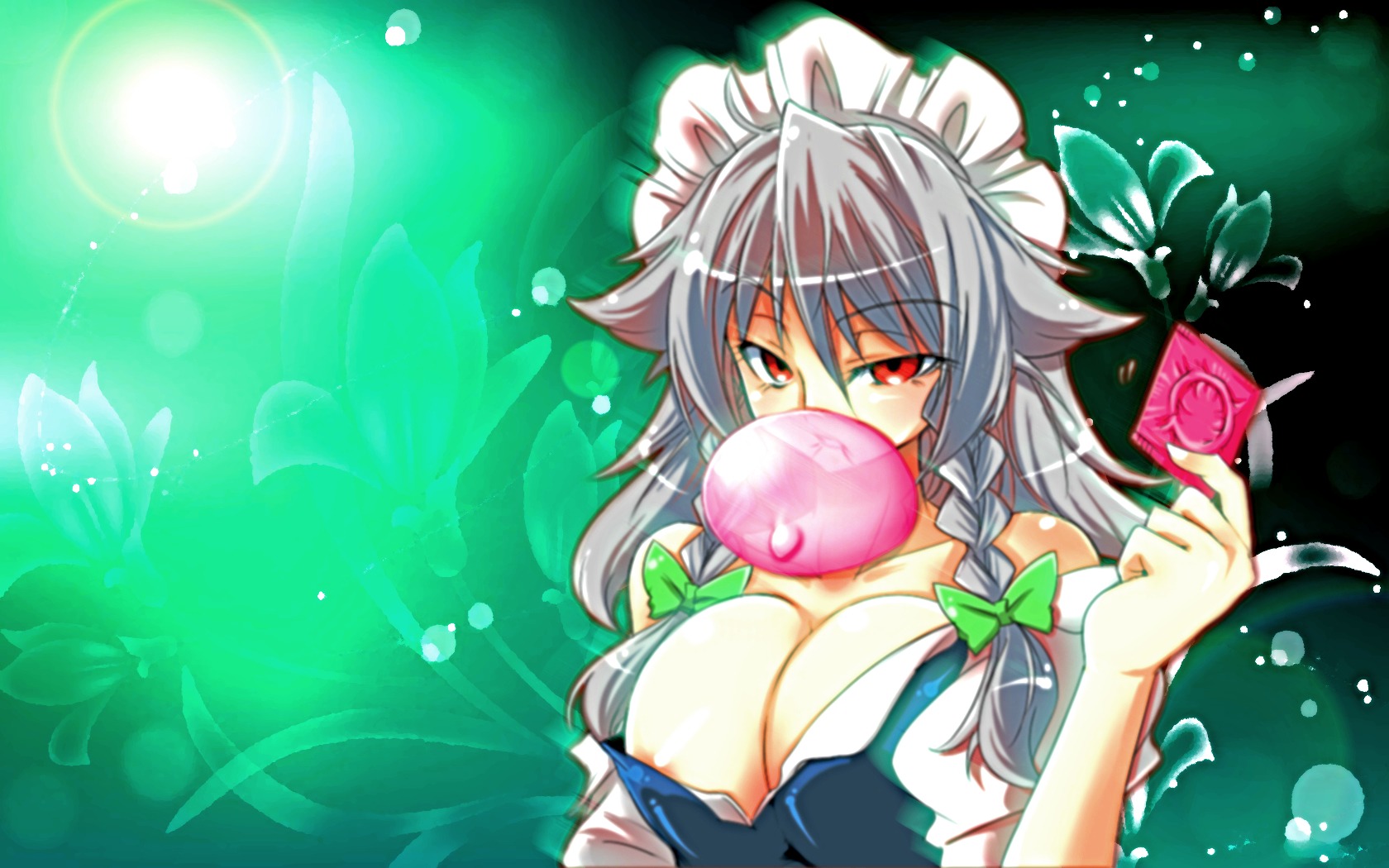 16:10 bubble bubble_gum color condom female gimp highres rule34 sakuya_izayoi tajima_yuuki touhou wallpaper