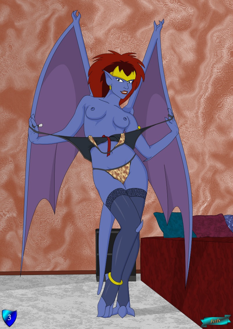 1girls blue-skinned_female blue_skin demona disney fab fab3716 female female_only gargoyles humanoid mature mature_female nipples red_hair rule34 solo tagme undressing wings