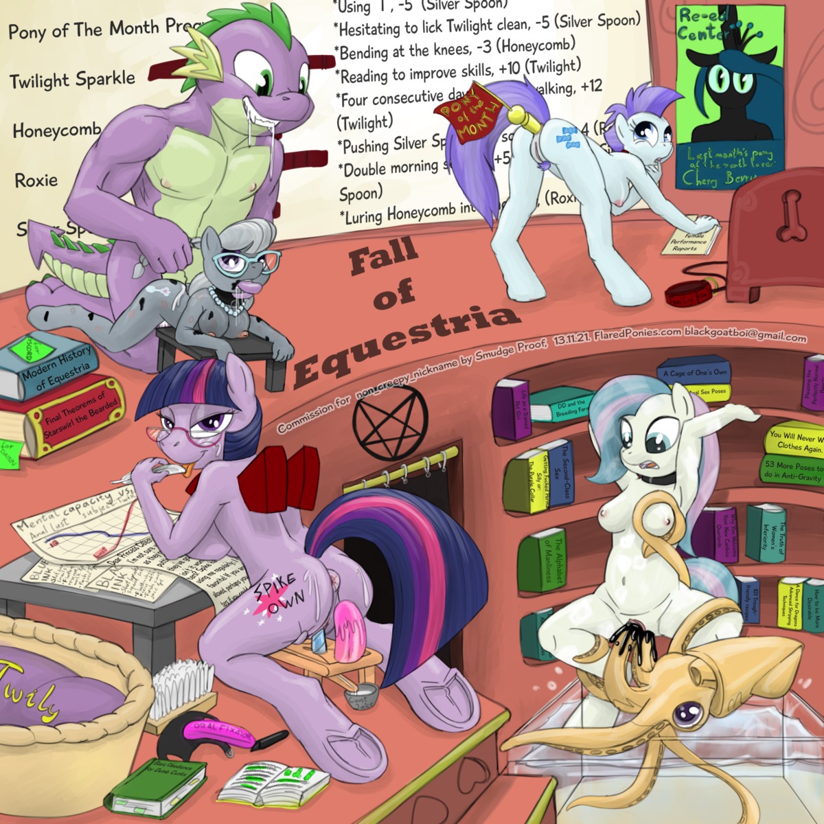 1:1 2013 aged_up anal anal_penetration anthro anthro_on_feral anthrofied aquatic bestiality book breasts cephalopod coleoid cutie_mark decapodiform digital_media_(artwork) dildo dildo_sitting dragon e621 earth_pony english_text equid equine eyewear fall_of_equestria female feral finger_fetish finger_in_mouth finger_play fingers friendship_is_magic fur genitals glasses group hair hasbro hi_res hooves horn horse inside interspecies inverted_pentacle jewelry looking_at_viewer loose_feather male male/female mammal mantle_(mollusk) mollusk multicolored_hair my_little_pony mythological_creature mythological_equine mythological_scalie mythology necklace nipples occult_symbol penetration pentacle pentagram pocketed_wings pony princess_celestia_(mlp) purple_body purple_fur purple_hair quill roxie_(mlp) scalie sex sex_toy silver_spoon_(mlp) siphon_(anatomy) smudge_proof spike_(mlp) symbol tail tentacles text twilight_sparkle_(mlp) two_tone_hair underhoof unicorn vaginal vulva