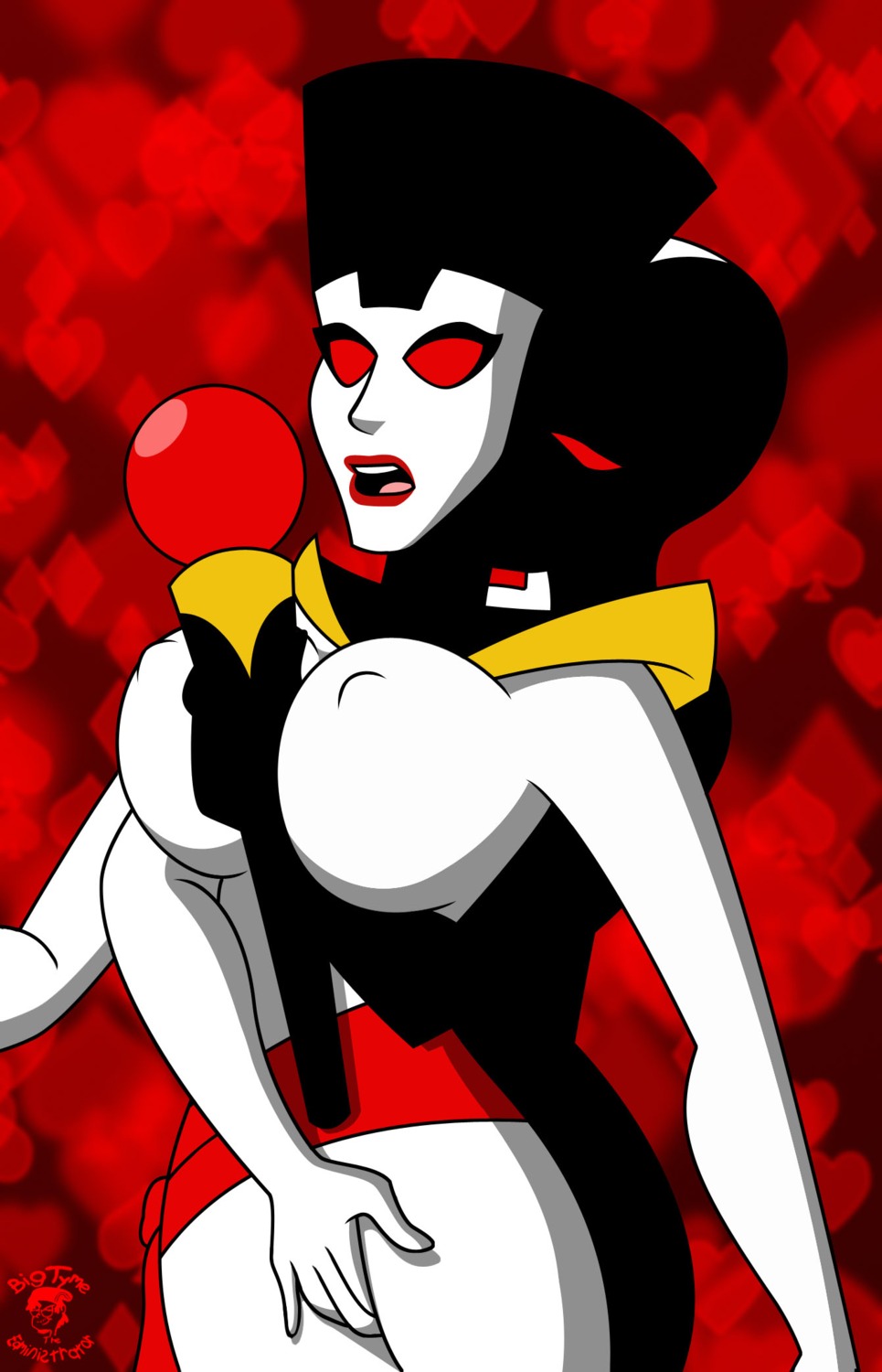 batman_(series) batman_beyond bigtyme breasts dc dc_comics dcau diamonds donna_walker female fingering fingering_pussy hearts incest kissing_neck masturbation melanie_walker mother_and_daughter nipples_visible_through_clothing pussy queen queen_(royal_flush_gang) red_background royal_flush_gang rule34 sash scepter surprised ten_(royal_flush_gang) yuri