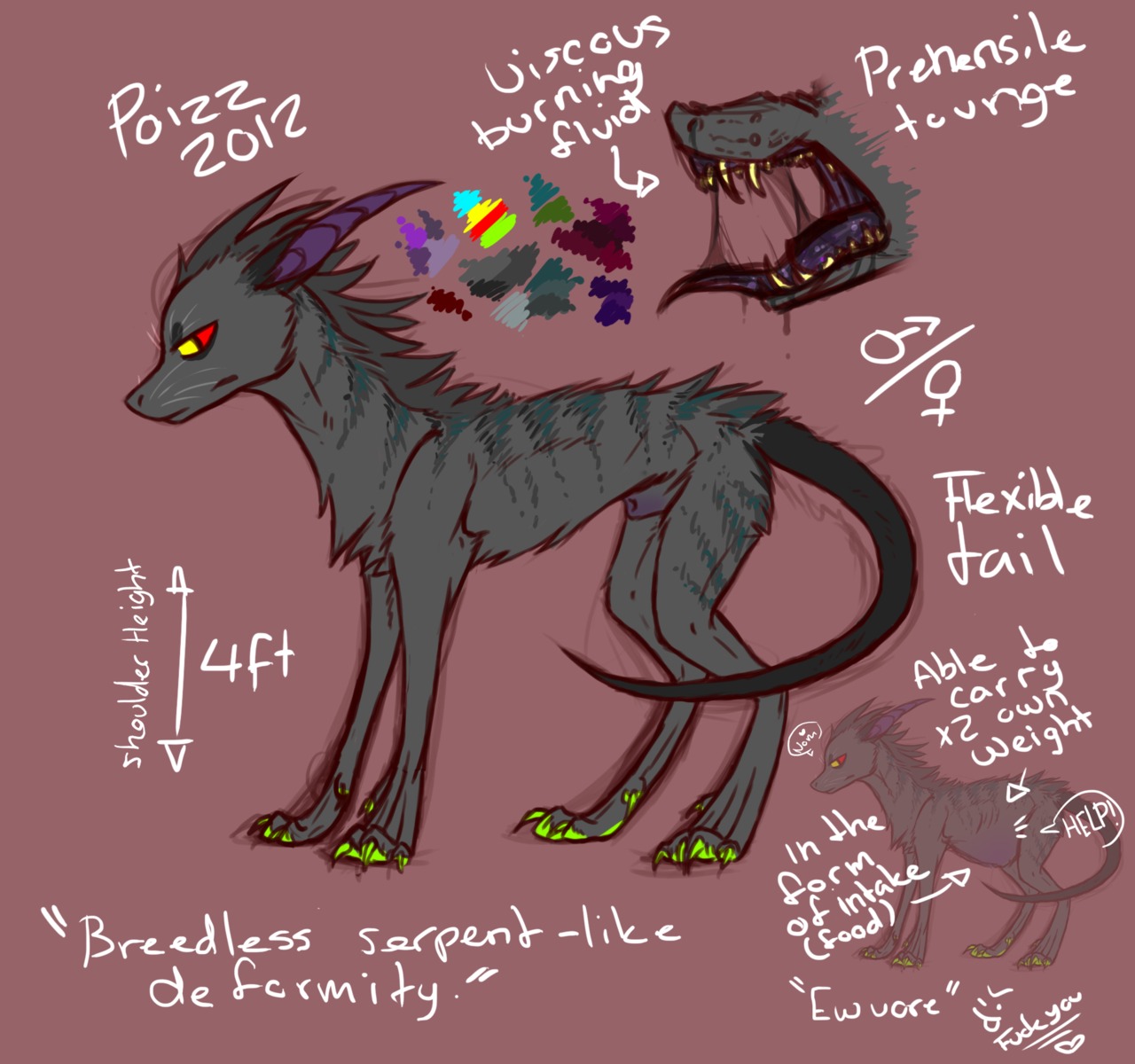 animal_genitalia canid canine e621 english_text female_symbol feral gender_symbol genitals hi_res hybrid inflation male male_symbol mammal model_sheet poizen quadruped reptile scalie sheath side_view snake solo symbol tail text vore xxpoizenxx