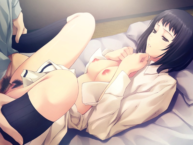 black_hair breasts female innocent_grey large_breasts missionary mizuhara_toko nipples open_clothes open_shirt pubic_hair pussy rule34 sex shirt short_hair spread_legs sugina_miki uncensored vaginal_penetration