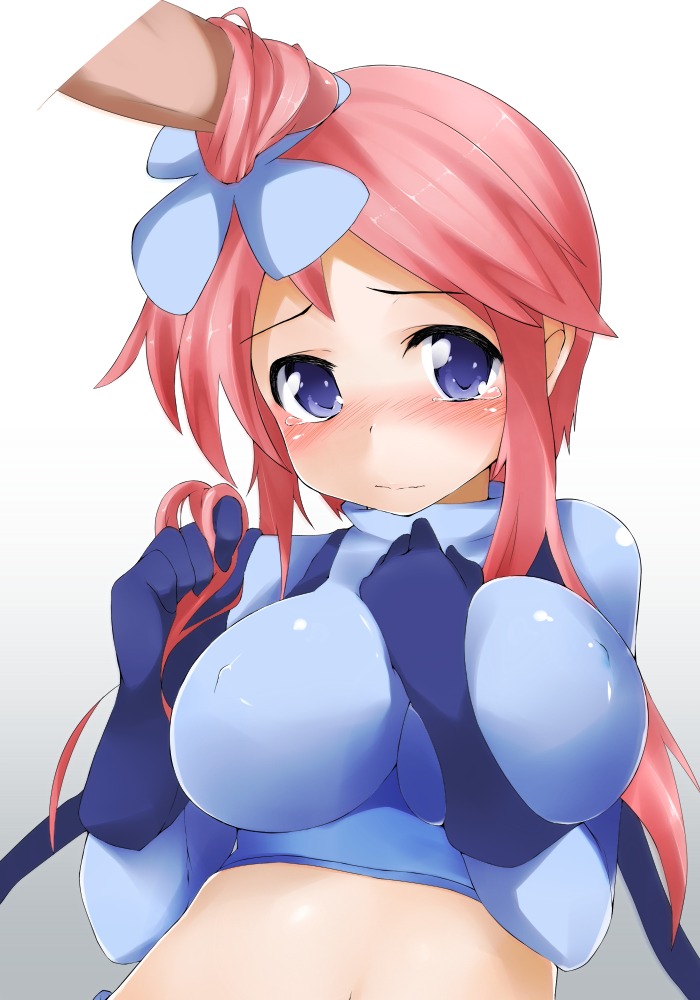 blush female gloves gym_leader hairjob human male midriff nintendo penis pokemon pokemon_bw red_hair rule34 skyla_(pokemon) straight terazip uncensored