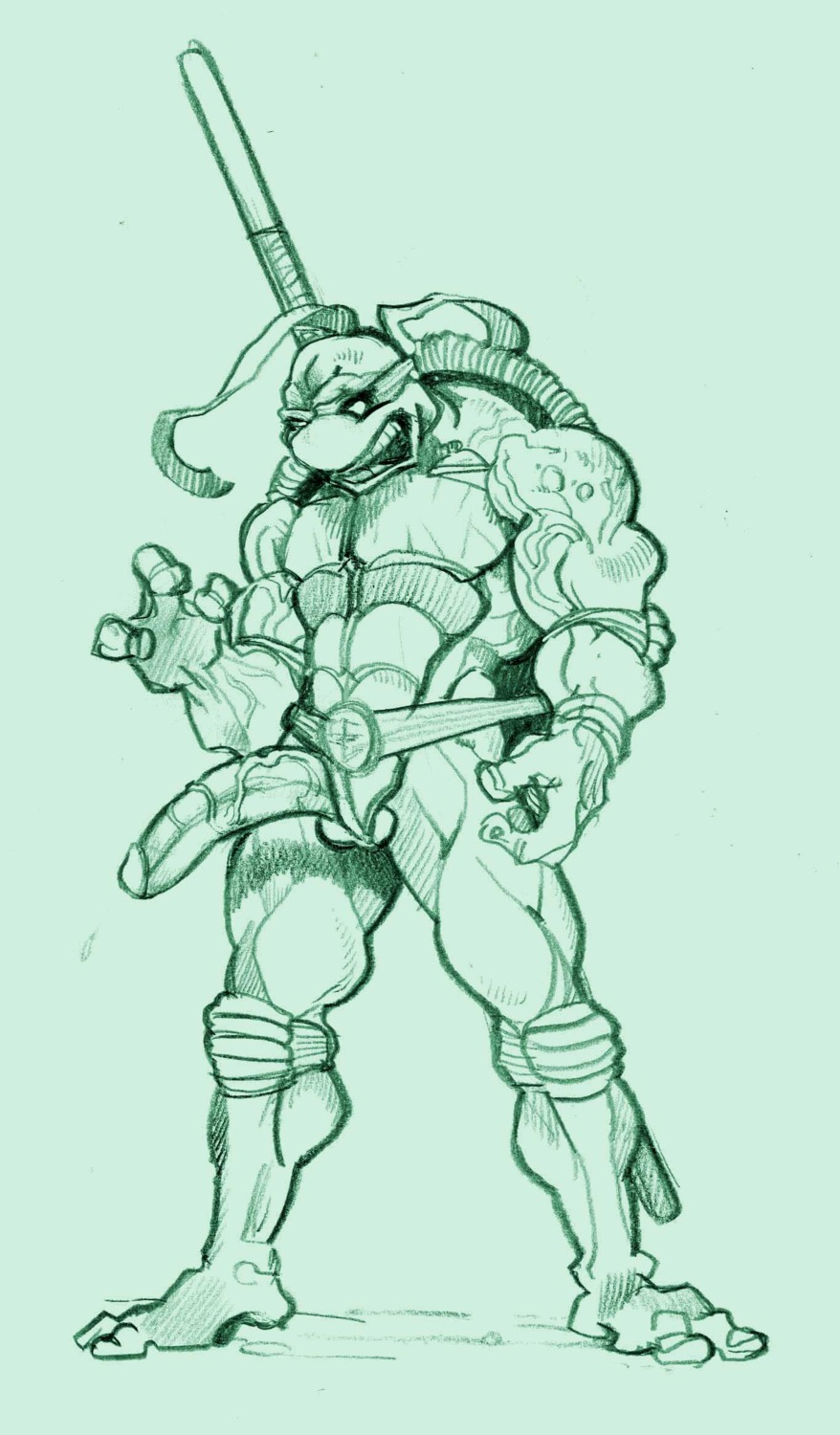 2009 abs animal_genitalia anthro athletic balls belt biceps big_muscles big_penis biped donatello_(tmnt) e621 erection genitals glans hi_res humanoid_genitalia humanoid_penis long_penis male mask melee_weapon muscular muscular_anthro muscular_male ninja pecs penis polearm pose reptile ryld scales scalie sheath shell simple_background sketch solo standing teenage_mutant_ninja_turtles turtle vein warrior weapon white_background
