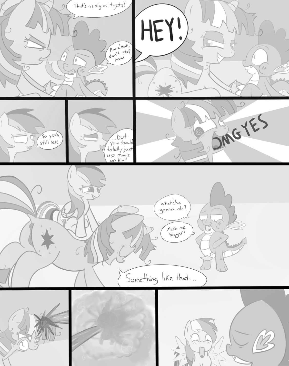 2012 anus comic cutie_mark dialogue dragon e621 english_text equid equine erection feathered_wings feathers female feral friendship_is_magic fur genitals greyscale group hair hasbro hi_res horn interspecies jakejoke magic male mammal monochrome my_little_pony mythological_creature mythological_equine mythological_scalie mythology nude pegasus penis rainbow_dash_(mlp) scalie sitting small_penis spike_(mlp) tail text twilight_sparkle_(mlp) unicorn vulva wing_boner wings