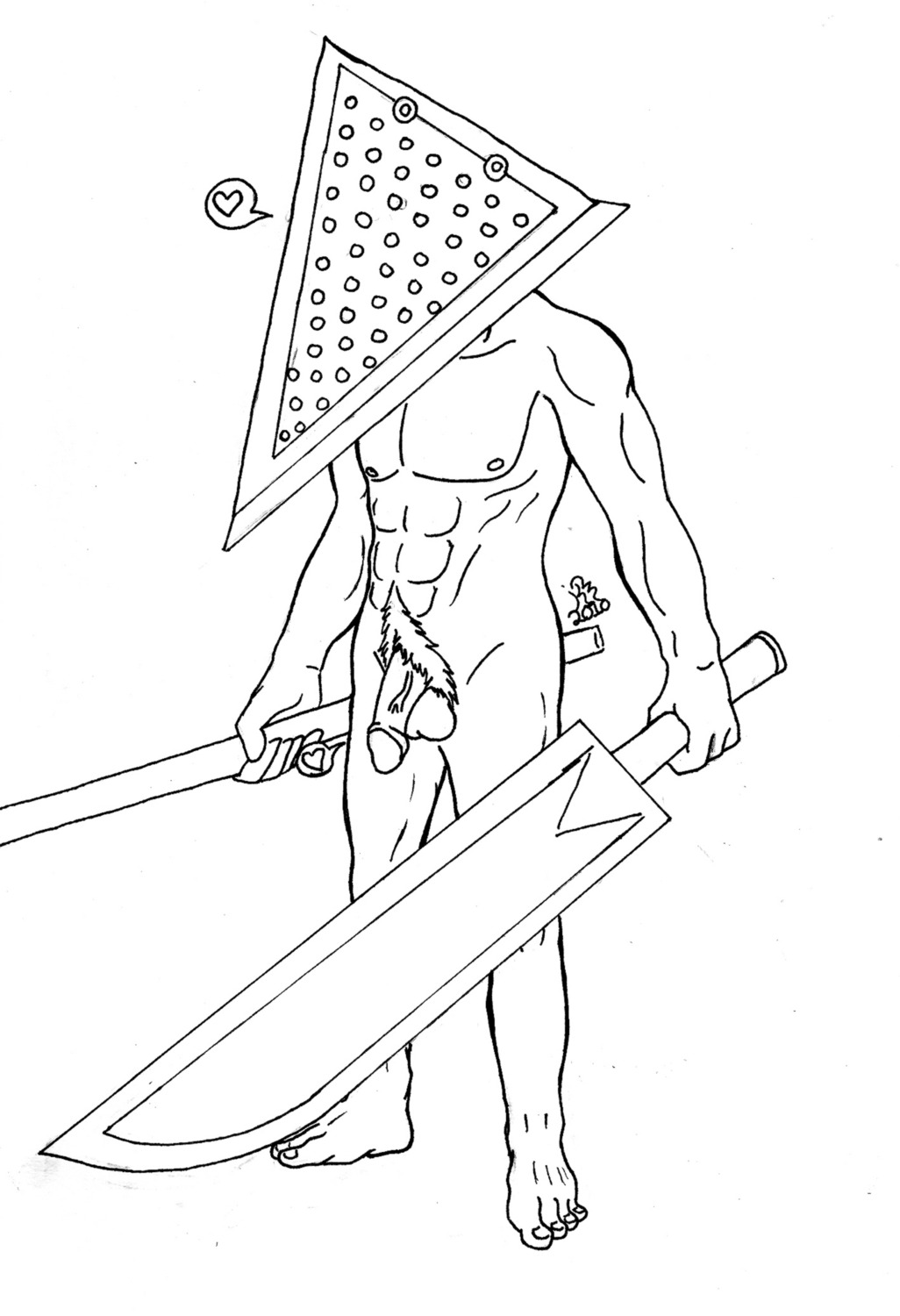 male male_only monochrome pyramid_head rule34 silent_hill solo tagme