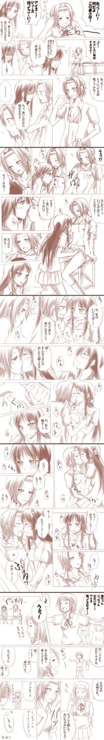 4girls aira_(artist) blush bra bra_lift breast_grab breast_lick breast_licking breasts closed_eyes comic female fingering hairband highres human human_only k-on! kissing licking lingerie long_image mio_akiyama_(k-on!) monochrome multiple_females multiple_girls mutual_fingering mutual_masturbation open_clothes open_shirt ritsu_tainaka_(k-on!) rule34 school_uniform shirt sitting sweat tall_image tongue translated tsumugi_kotobuki_(k-on!) underwear yui_hirasawa_(k-on!) yuri