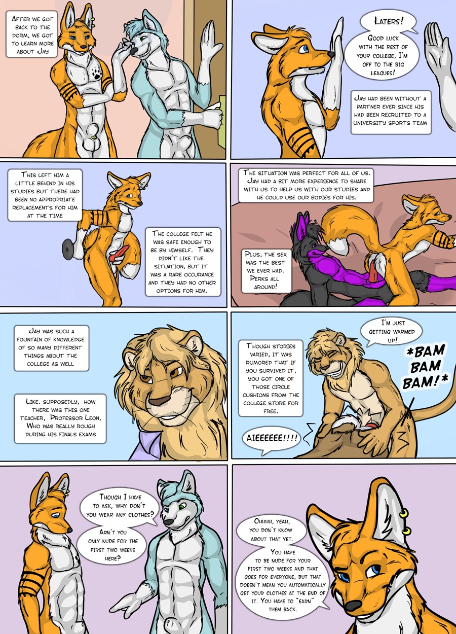 5_fingers abs anal anal_penetration animal_genitalia anthro athletic athletic_anthro athletic_male baileys balls bam_(sound) bare_back bare_chest bed black_body black_fur black_nose blue_eyes brown_eyes butt butt_grab canid canine canis college_student comic dialogue digital_media_(artwork) dildo domestic_dog dominant door duo e621 ear_piercing ear_ring english_text erection exam felid fingers fox from_behind_position frown fur furgonomic_piercing furgonomics furniture genital_piercing genitals gesture grin hand_gesture hand_on_butt heterochromia hi_res humping husky indoor_nudity indoor_sex inside lion looking_at_genitalia looking_at_penis male mammal masturbation multicolored_body multicolored_fur nordic_sled_dog nude on_bottom on_top onomatopoeia orange_body orange_fur painful_penetration pantherine pecs penetration penile penile_masturbation penis penis_tip piercing pointing pointing_at_penis professor purple_body purple_fur reverse_cowgirl_position ring_piercing rough_sex sex sex_toy sheath sheath_piercing smile smirk sound_effects spitz student sunitai tan_body tan_fur teacher teacher_and_student teacher_on_student text two_tone_body two_tone_fur white_body white_fur ziggyhusky