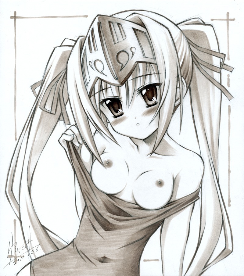 1girls big_breasts blush breasts eucliwood_hellscythe female female_only kore_wa_zombie_desu_ka? large_breasts monochrome nipples rule34 solo swimsuit