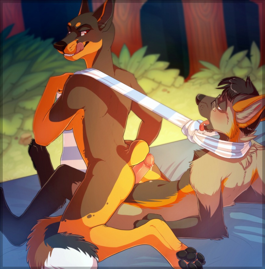 2013 anthro aycee back_muscles bdsm bedding blanket blush bodily_fluids breasts breath butt canid canine canis cross_fox dashwood_fox digital_media_(artwork) digitigrade dobermann domestic_dog dominant dominant_female duo e621 erection eyewear female female_on_top fox genital_fluids genitals glasses hot_dogging humanoid_genitalia humanoid_penis jenette_neils licking licking_lips male male/female male_on_bottom mammal on_bottom on_top outside panting penis pinscher power_bottom precum red_fox rubbing scarf self_lick sex side_boob submissive submissive_male tail tongue tongue_out true_fox