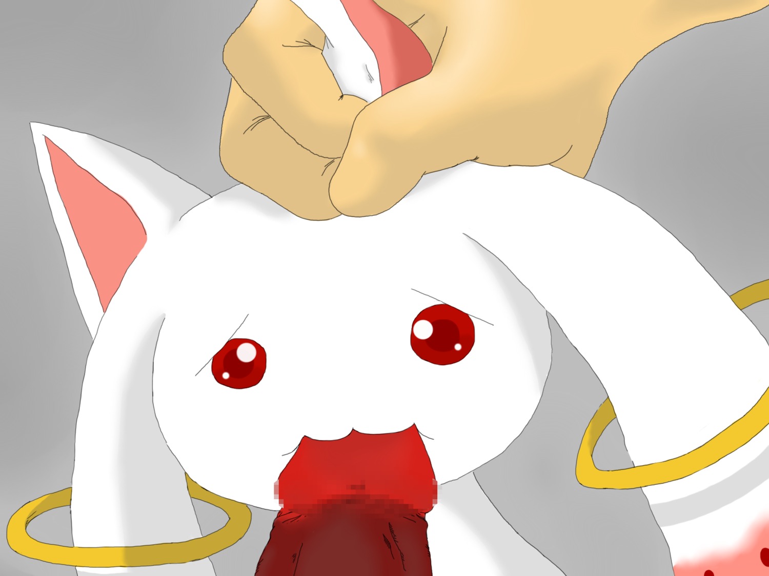 close-up fellatio human interspecies kyuubee mahou_shoujo_madoka_magica male puella_magi_madoka_magica rule34