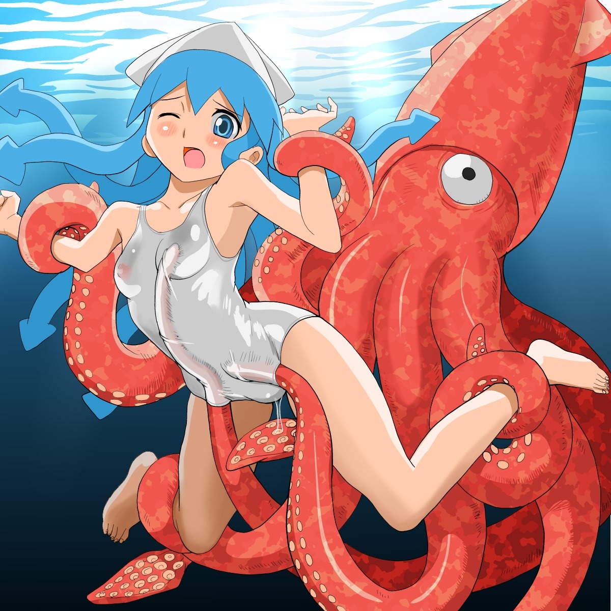 female ikamusume rape rule34 shinryaku!_ikamusume squid swimsuit tagme tentacle tentacle_rape zoophilia