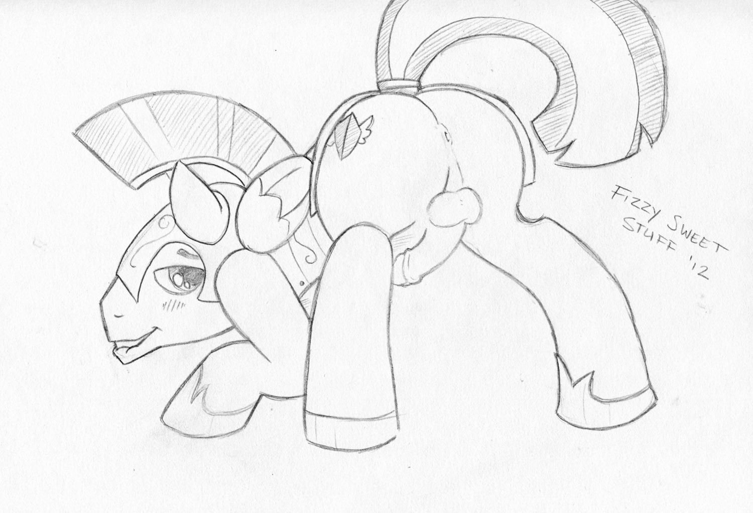 2012 absurd_res armor blush butt cutie_mark e621 equid equine erection feathered_wings feathers feral fizzysweetstuff genitals graphite_(artwork) greyscale hasbro headgear helmet hi_res humanoid_genitalia humanoid_penis male mammal monochrome my_little_pony mythological_creature mythological_equine mythology pegasus penis quadruped simple_background smile smirk solo tail traditional_media_(artwork) white_background wings