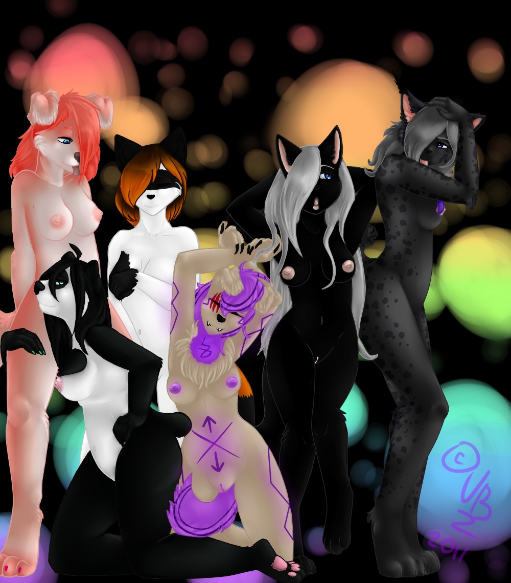2011 anthro bear breasts canid canine canis christie digital_media_(artwork) e621 februa felid feline female genitals giant_panda glowing group lynx mammal markings nipples nude rainbow smokey10 tail unavailable_at_source vulva wolf