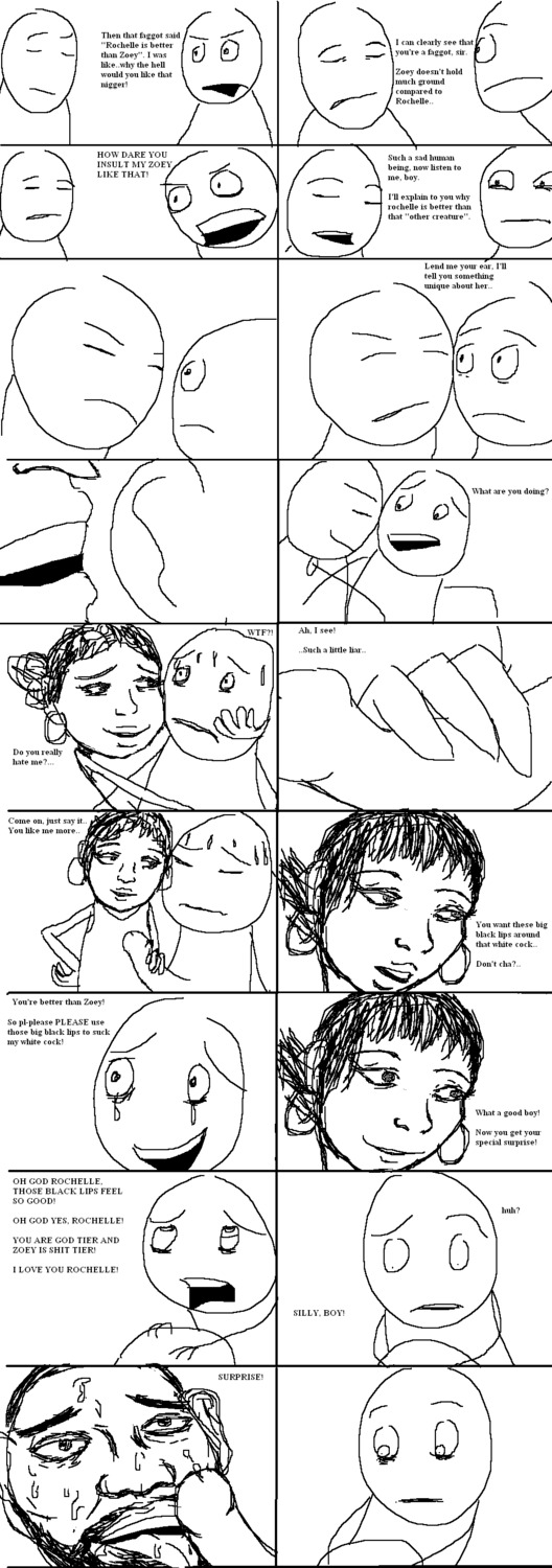 2d artist_request coach_(left_4_dead) comic dialogue english_dialogue english_text erect_penis erection handjob humor left_4_dead_(series) left_4_dead_2 licking_penis male male/male monochrome oral penis rochelle_(left_4_dead) rule34 tagme talking text