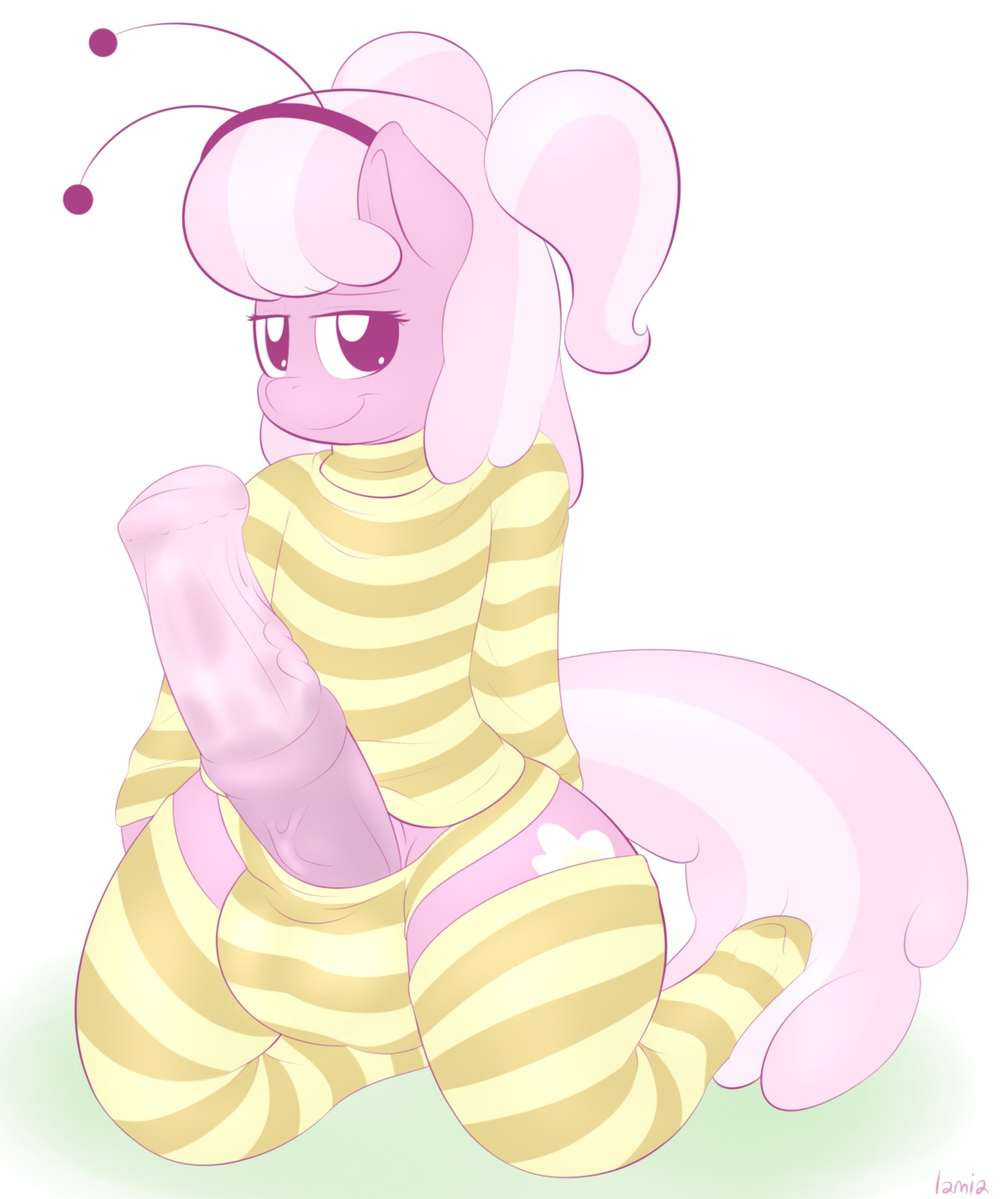 2014 animal_genitalia animal_penis anthro anthrofied biped cheerilee_(mlp) clothing cutie_mark digital_media_(artwork) e621 earth_pony equid equine equine_genitalia equine_penis erection footwear friendship_is_magic fur genitals gynomorph hair hasbro hi_res horse intersex kneeling lamiaaaa legwear looking_at_viewer mammal multicolored_hair my_little_pony panties penis pony purple_body purple_eyes purple_fur purple_hair simple_background socks solo two_tone_hair underwear vein white_background