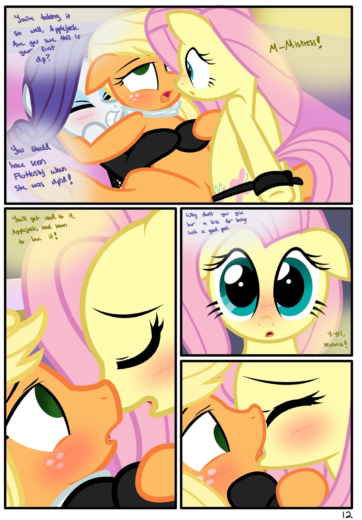 2013 absurd_res anal applejack_(mlp) blonde_hair border comic cutie_mark dialogue dildo double_penetration e621 earth_pony english_text equid equine female female/female fluttershy_(mlp) freckles french_kissing friendship_is_magic fur green_eyes group hair hasbro hi_res horn horse kissing mammal my_little_pony mythological_creature mythological_equine mythology orange_body orange_fur penetration pink_hair pony purple_hair pyruvate rarity_(mlp) sex_toy strapon text unicorn white_body white_border white_fur yellow_body yellow_fur