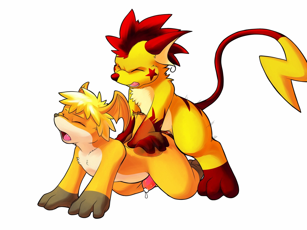 4:3 all_fours anal anal_penetration bandai_namco bodily_fluids crossover digimon digimon_(species) doggystyle duo e621 erection fan_character from_behind_position generation_1_pokemon genital_fluids genitals head_wings male male/male male_penetrated male_penetrating male_penetrating_male mammal membrane_(anatomy) membranous_wings neopatamonx nintendo nude patamon penetration penis pokemon pokemon_(species) precum raichu rodent roy_(raichu) roy_arashi sex unusual_wing_placement wings