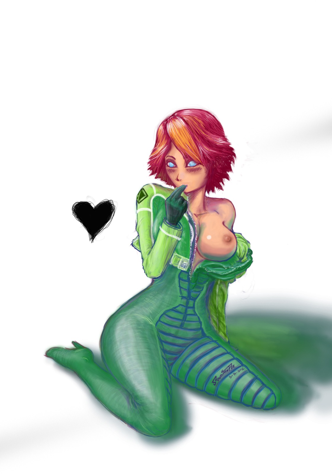 blush breasts clothes color female female_only front_view human joanna_dark nipples perfect_dark perfect_dark_zero rule34 sitting solo southpawper tagme