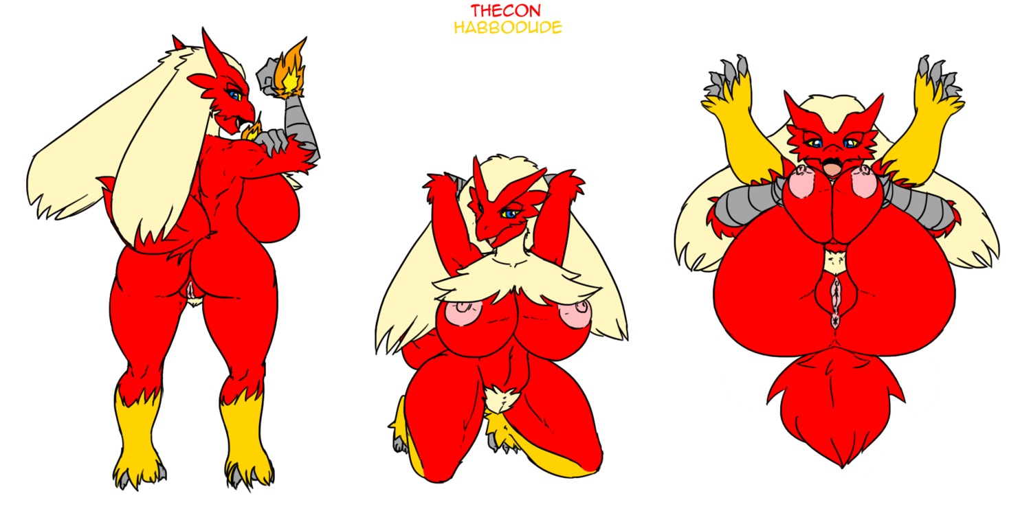 anthro anthrofied anus avian big_breasts big_butt bird blaziken breasts butt e621 female fire generation_3_pokemon genitals habbodude hi_res nintendo nipple_slip nipples non-mammal_breasts non-mammal_nipples pokemon pokemon_(species) pokemorph pose pubes seductive solo thecon vulva