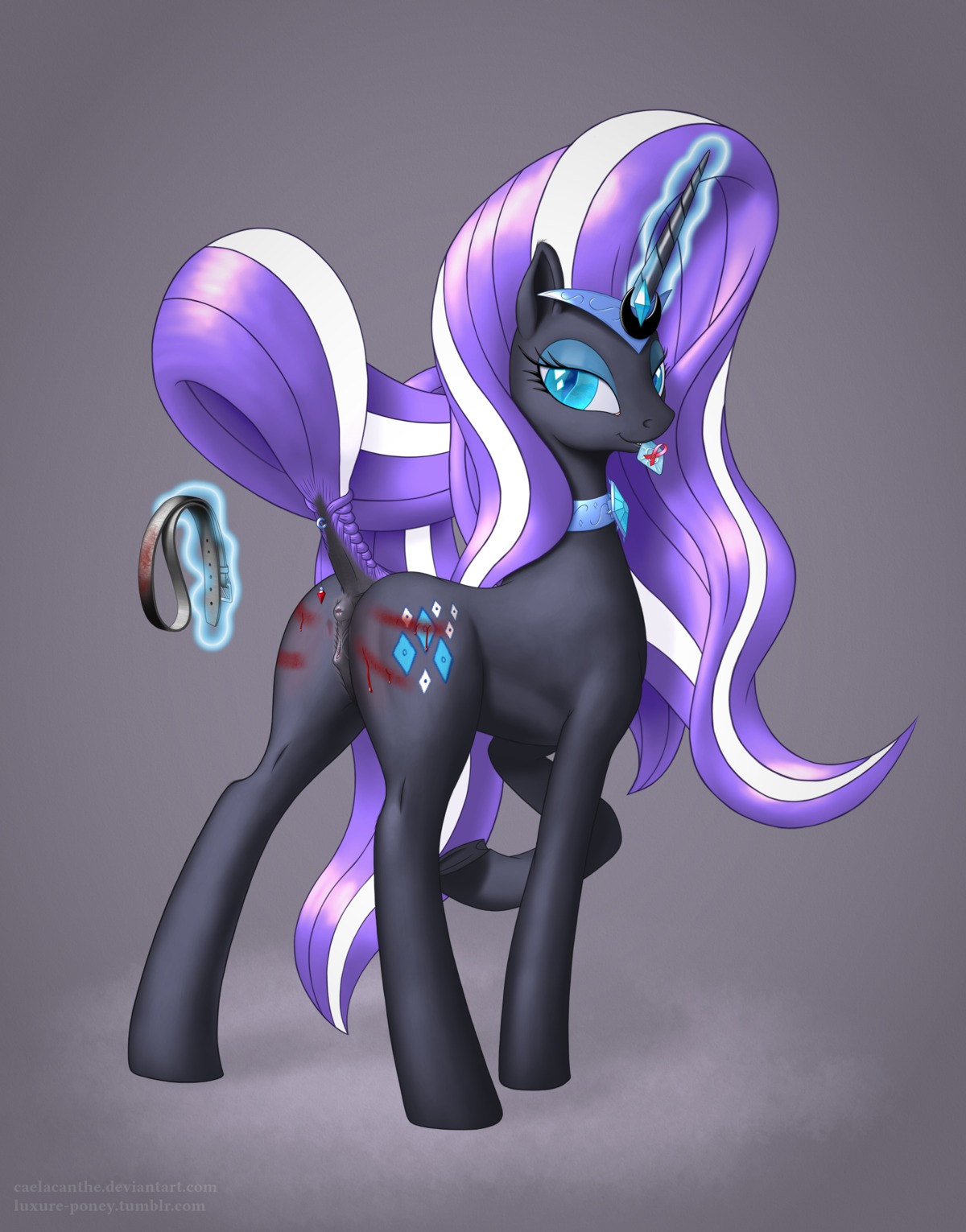 2013 absurd_res anatomically_correct anatomically_correct_genitalia anatomically_correct_vulva animal_genitalia animal_vulva anus bdsm belt blood bodily_fluids butt caelacanthe condom condom_in_mouth cutie_mark e621 equid equine equine_genitalia equine_vulva female furgonomic_piercing furgonomics genitals hasbro hi_res horn idw_publishing it's_a_trap jewelry levitation looking_at_viewer magic mammal masochism meme mouth_hold my_little_pony my_little_pony_(idw) mythological_creature mythological_equine mythology necklace nightmare_rarity_(idw) object_in_mouth pain piercing presenting presenting_hindquarters presenting_vulva raised_tail sexual_barrier_device solo tail tail_piercing unicorn vulva whip_mark