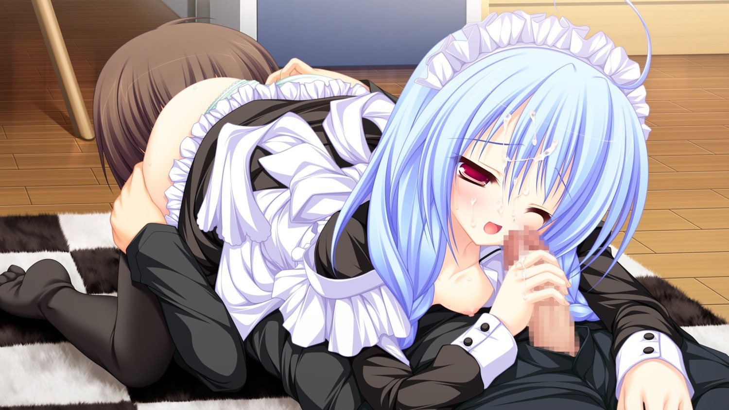 blue_hair censored female game_cg lunaris_filia male melis mikagami_mamizu penis pussy pussy_juice red_eyes rule34 whirlpool