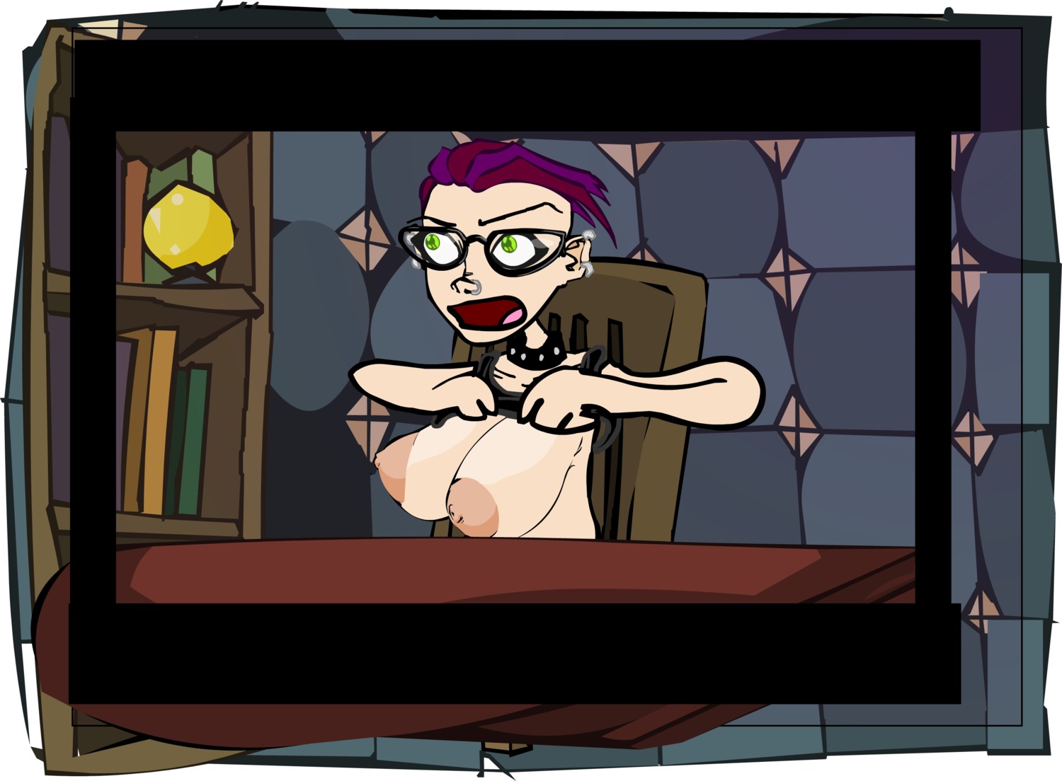 clothing decensored edited_screencap female flashing germaine_endez green_eyes human illwillpress neurotically_yours official_art pale_skin rule34 short_hair solo uncensored