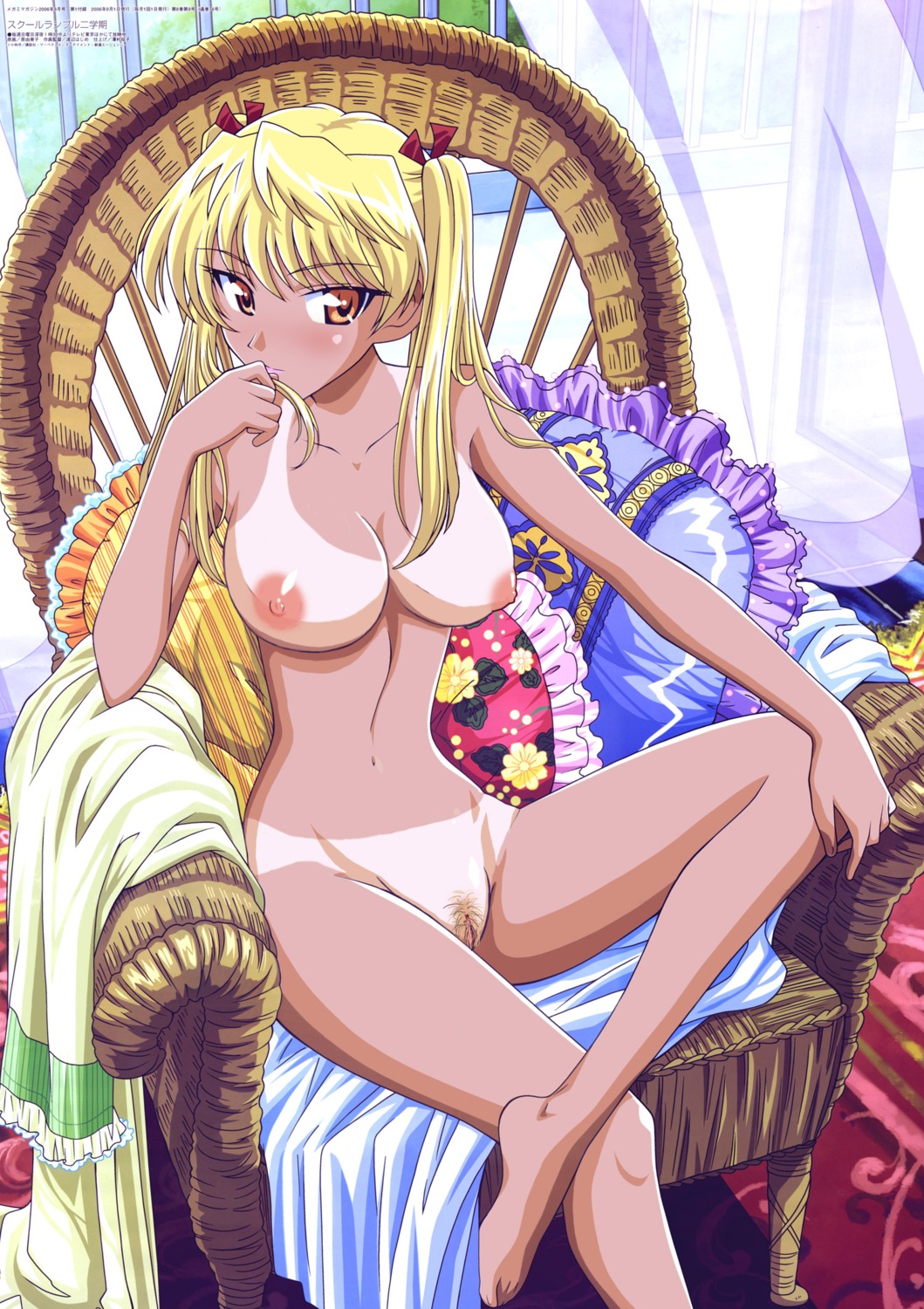 1girls blonde_hair breasts female hara_yumiko highres nude nude_filter photoshop pubic_hair rule34 sawachika_eri school_rumble solo tan tanline tied_hair twintails uncensored