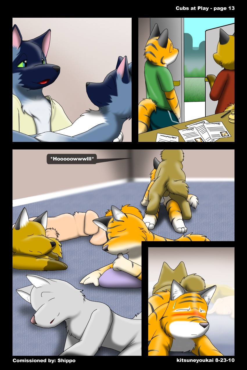 2010 2:3 anal anthro anthro_on_feral bestiality canid canine canis child comic cubs_at_play dialogue domestic_dog e621 english_text eyes_closed father_(lore) felid feral group hi_res interspecies kitsune_youkai knotting lagomorph leporid male male/male male_penetrated mammal multiple_scenes pantherine parent_(lore) penetration rabbit sex shaded sleeping tail text tiger young young_anthro