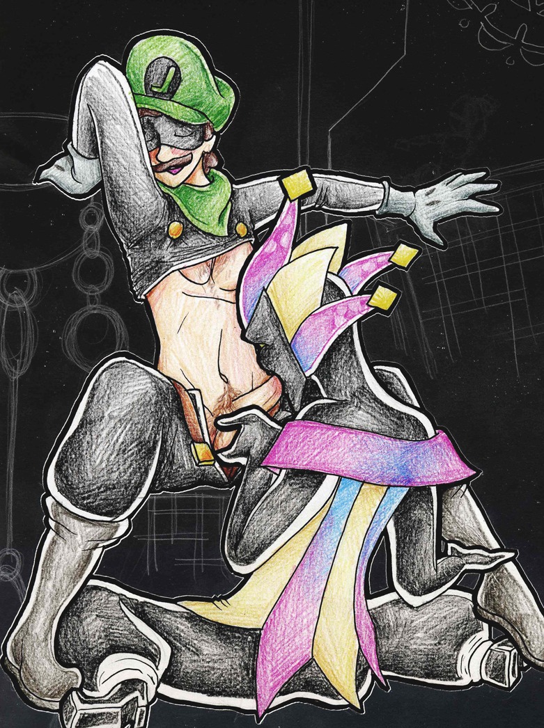 color dimentio fellatio gay human interspecies jester luigi male male_only mario_(series) mr._l multiple_males nintendo oral paper_mario penis rule34 super_paper_mario