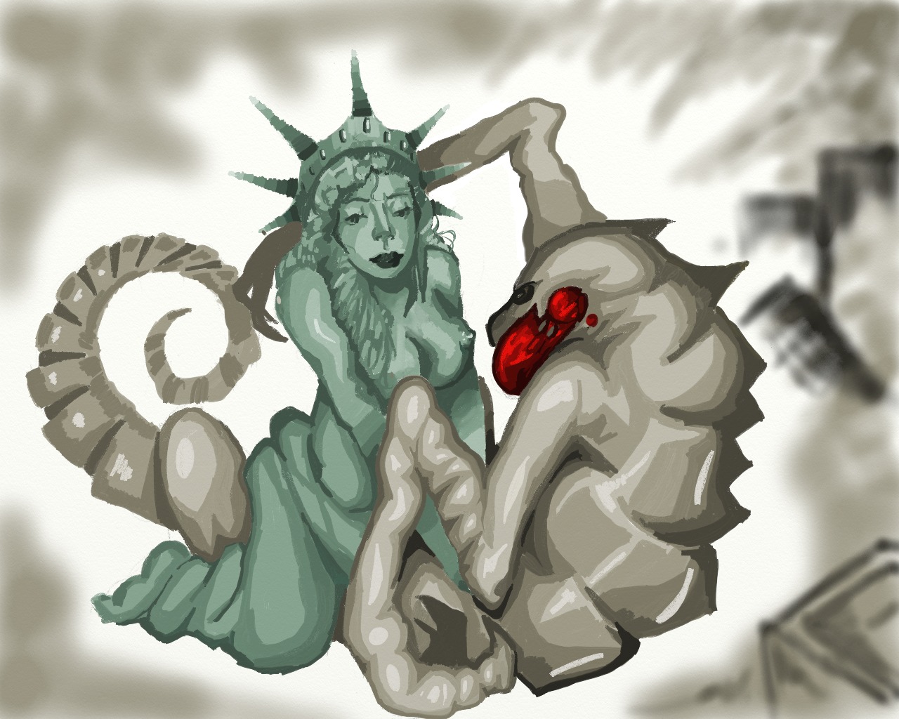 1boy 1girls artist_request cloverfield cloverfield_monster female kaiju male monster public_domain rule34 sex statue_of_liberty tagme