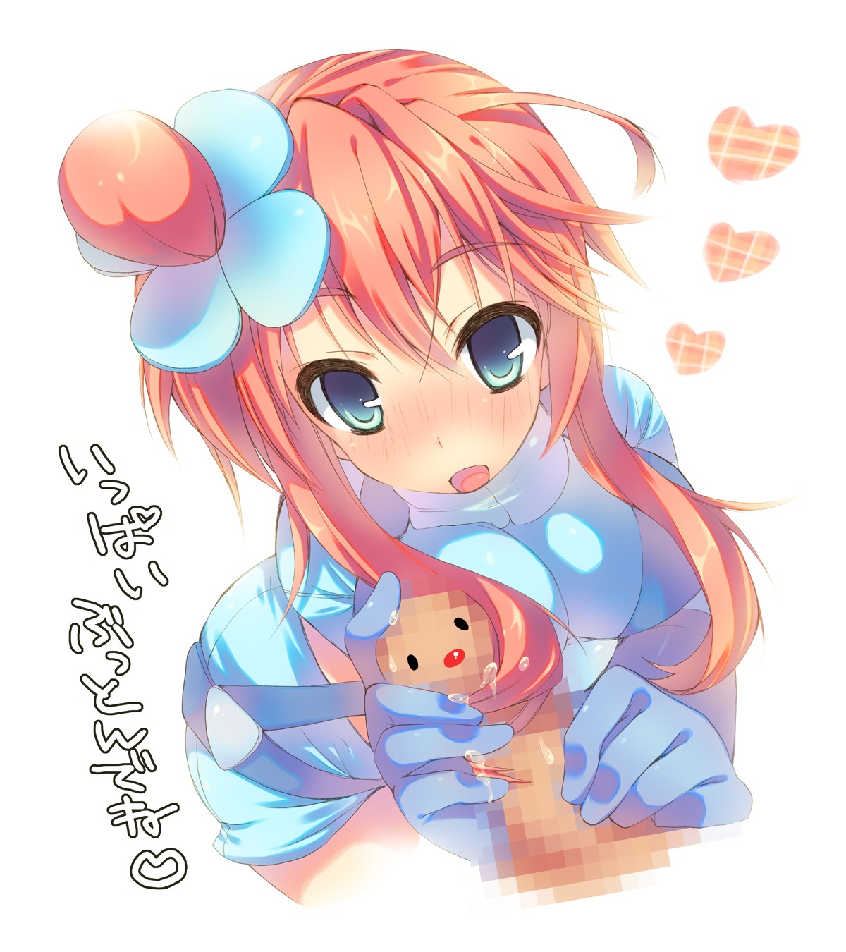bad_id censored diglett enomoto_hina female gloves gym_leader hair_ornament hairjob handjob highres human male nintendo penis pokemon pokemon_bw red_hair rule34 short_hair simple_background skyla_(pokemon) solo white_background