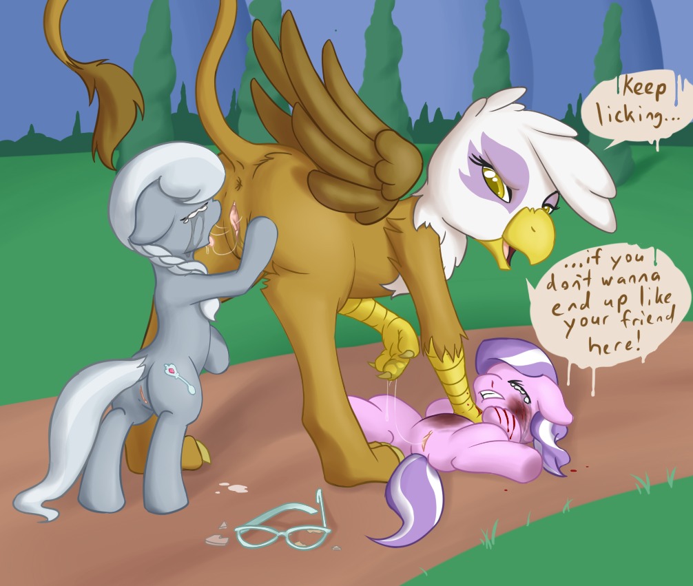 2013 abuse age_difference amber_eyes anus avian beak blood bodily_fluids brown_body brown_fur claws cunnilingus cutie_mark dialogue diamond_tiara_(mlp) digital_media_(artwork) e621 earth_pony english_text equid equine eyes_closed eyewear fearingfun feathered_wings feathers female female/female female_raping_female feral forced friendship_is_magic fur genital_fluids genitals gilda_(mlp) glasses grey_hair group gryphon hair hasbro horse interspecies lying mammal multicolored_hair my_little_pony mythological_avian mythological_creature mythology on_back oral outside pink_body pink_fur plant pony rape saliva saliva_string sex silver_spoon_(mlp) standing tail tears text tree two_tone_hair vaginal vaginal_fluids vulva white_body white_fur wings wounded young young_feral
