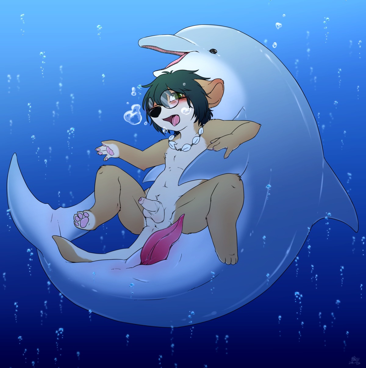 absurd_res animal_genitalia animal_penis anthro anthro_on_feral anus aquatic balls bestiality black_hair black_nose blush bubble cetacean cetacean_genitalia cetacean_penis dolphin duo e621 erection eyewear feral foreskin fully/fully_submerged fully_submerged genitals glasses green_eyes hair hi_res ingi interspecies jewelry larger_male male male/male male_on_feral mammal mustelid necklace nude oceanic_dolphin open_mouth otter pawpads paws penis sex sex_in_water shota size_difference smaller_male spread_legs spreading tapering_penis tongue toothed_whale underwater underwater_sex water young young_anthro young_male
