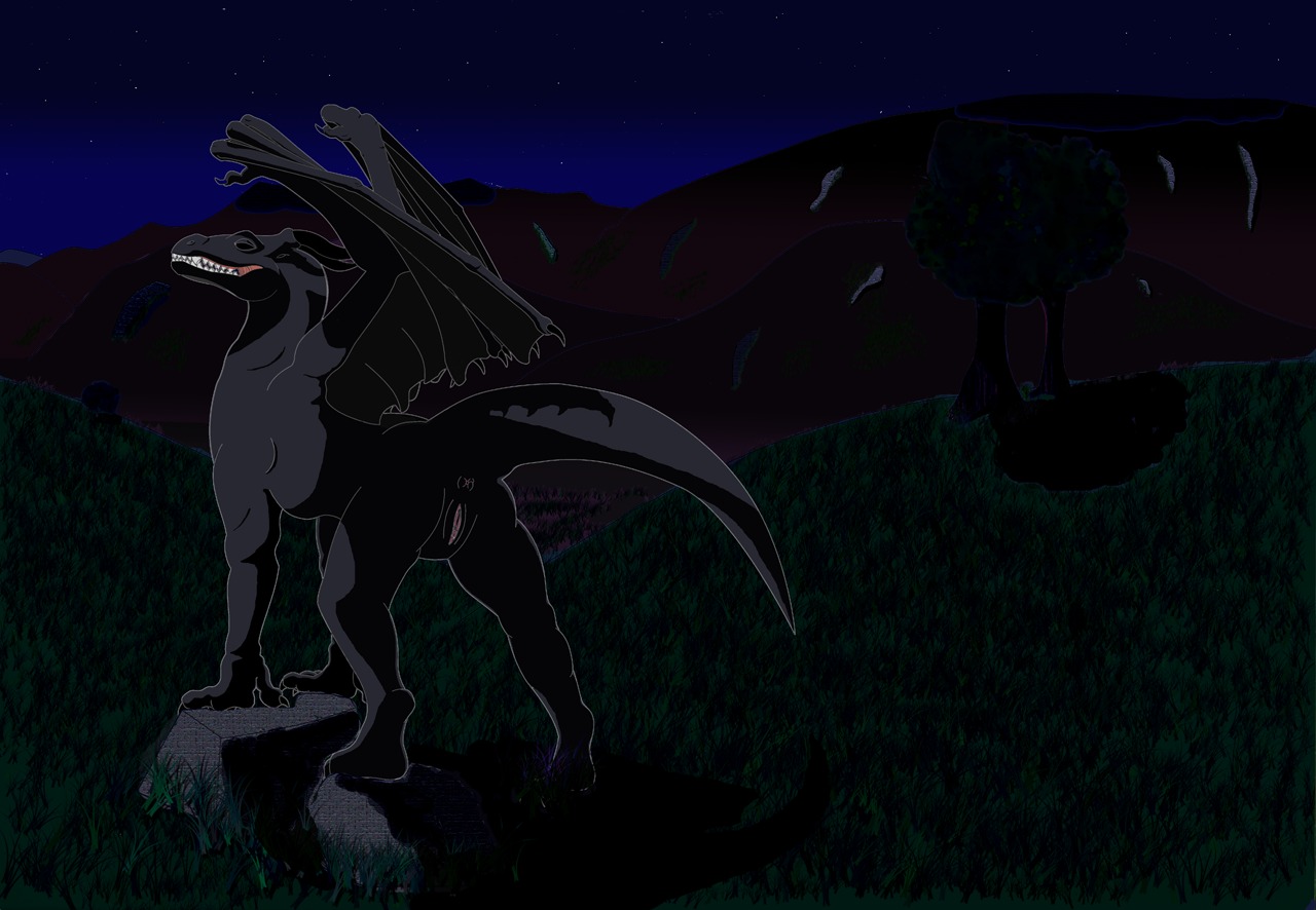 black dragon female grass mountain night nio pussy rocks rule34 scalie solo wings