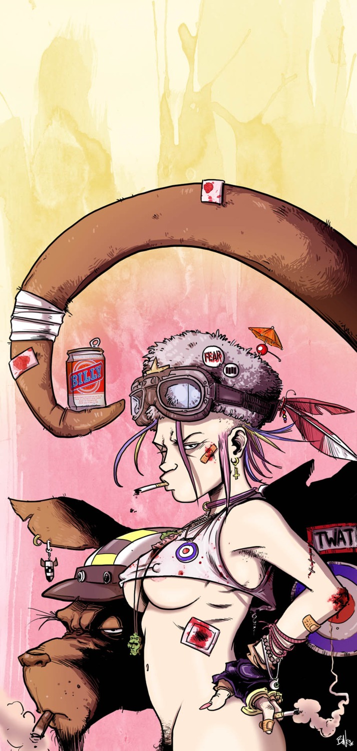 beer blood booga bottomless chris_bones cigarette female mutant nipples nipples_visible_through_clothing pubes rebecca_buck rule34 tagme tank_girl wound