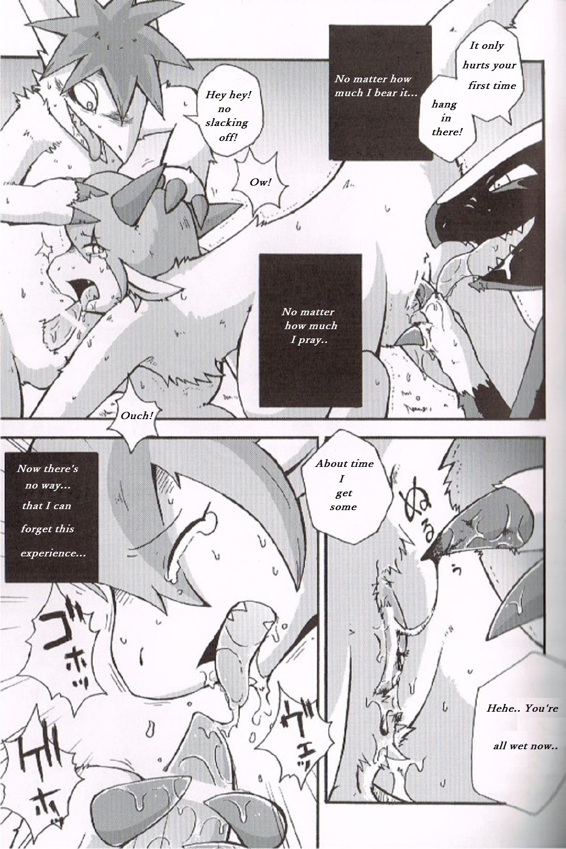 blood blood_from_vagina blood_in_pussy bodily_fluids comic cum defloration dragon e621 english_text erection female feral forced genital_fluids genitals greyscale group group_sex hi_res japanese_text licking male male/female mikaduki_karasu monochrome mythological_creature mythological_scalie mythology oral penile penis penis_lick rape scalie sex tail text threesome tongue tongue_out translated trio vaginal virgin vulva