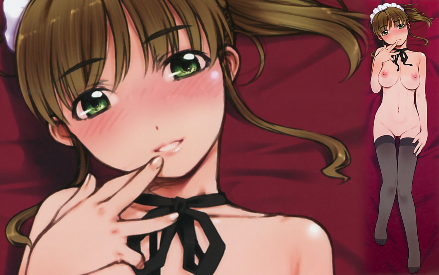 1girls blush breasts brown_eyes female green_eyes highres maid maid_in_heaven maid_in_heaven_supers nagisa_(maid_in_heaven) nipples rule34 solo wallpaper wallpaper_for_the_brave